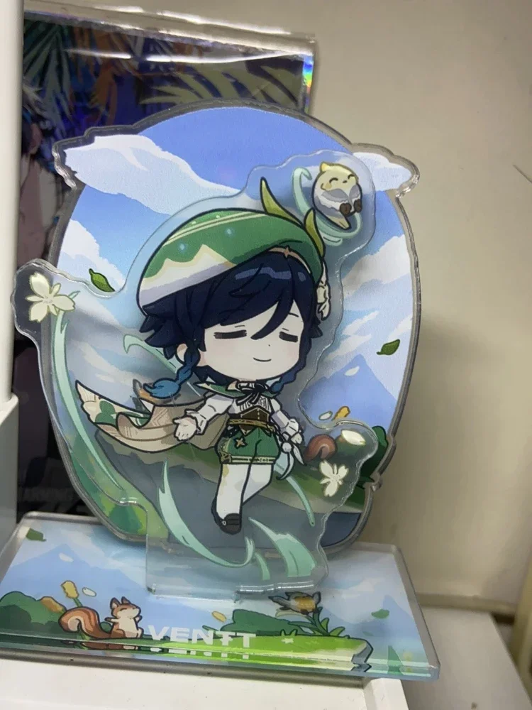 Genshin Impact Venti 이중 삽입 그림 아크릴 스탠딩 사인 스탠드 모델 데스크탑 장식 Decora 컬렉션 모델 장난감 선물