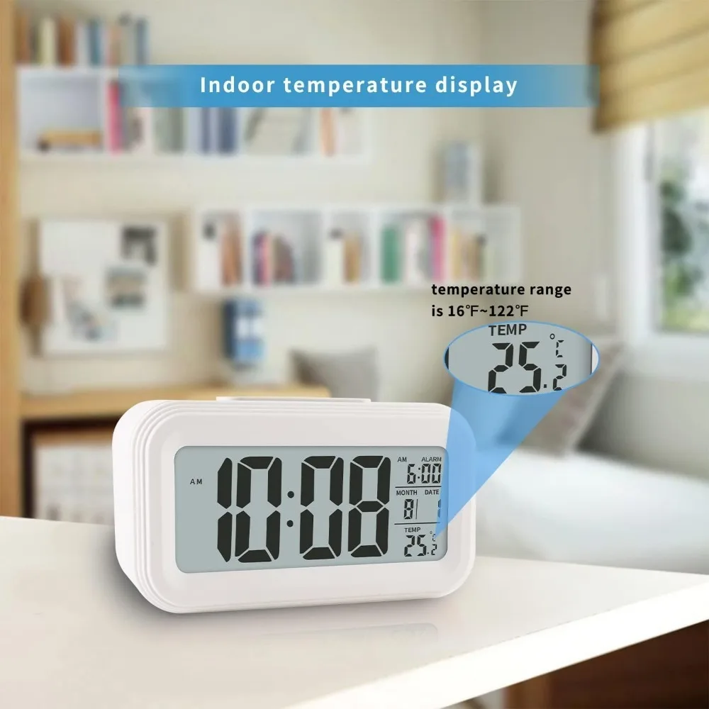 Compact Digital Alarm Clock for Bedroom, Kids, Travel, or Bathroom - 24-Hour Display (Battery Not Included)