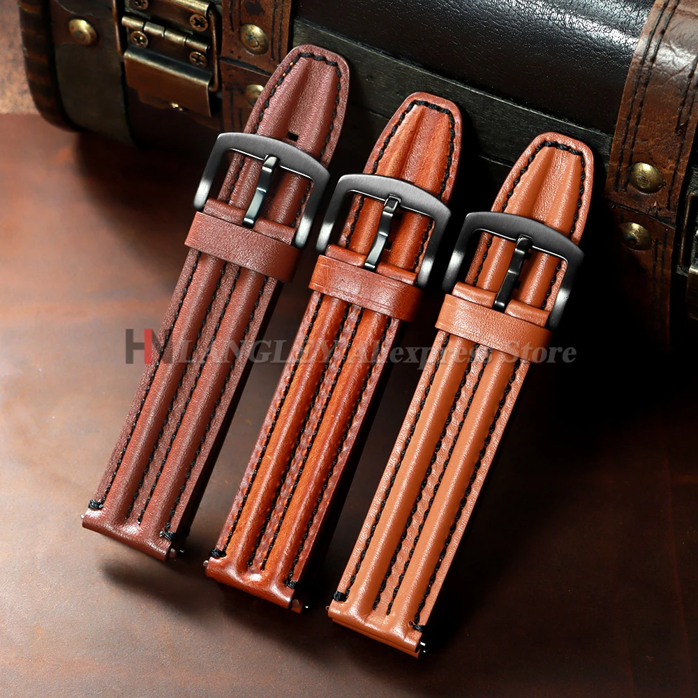 Vintage Genuine Leather Watch Band Straps - Premium Cowhide Double-Stitched Design, Unisex Fashion Accessory