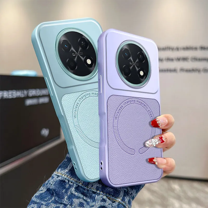 Premium PU Leather Textured Magnetic Cover with Silicone Soft Frame - Shockproof Phone Back Case