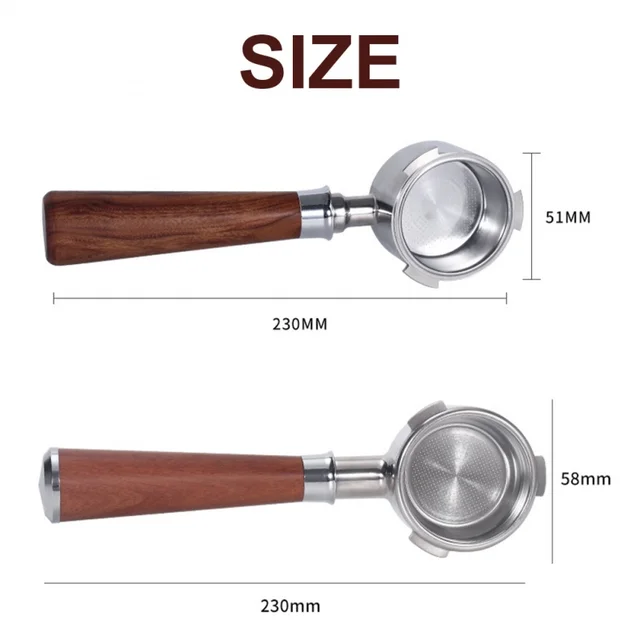 51/58 Mm Portafilter Rozsdamentes Acél Kávéfőző Fenéktelen Szűrő A Barsetto Tartóhoz Fa Fogantyú Professzionális Kiegészítő - Image 6