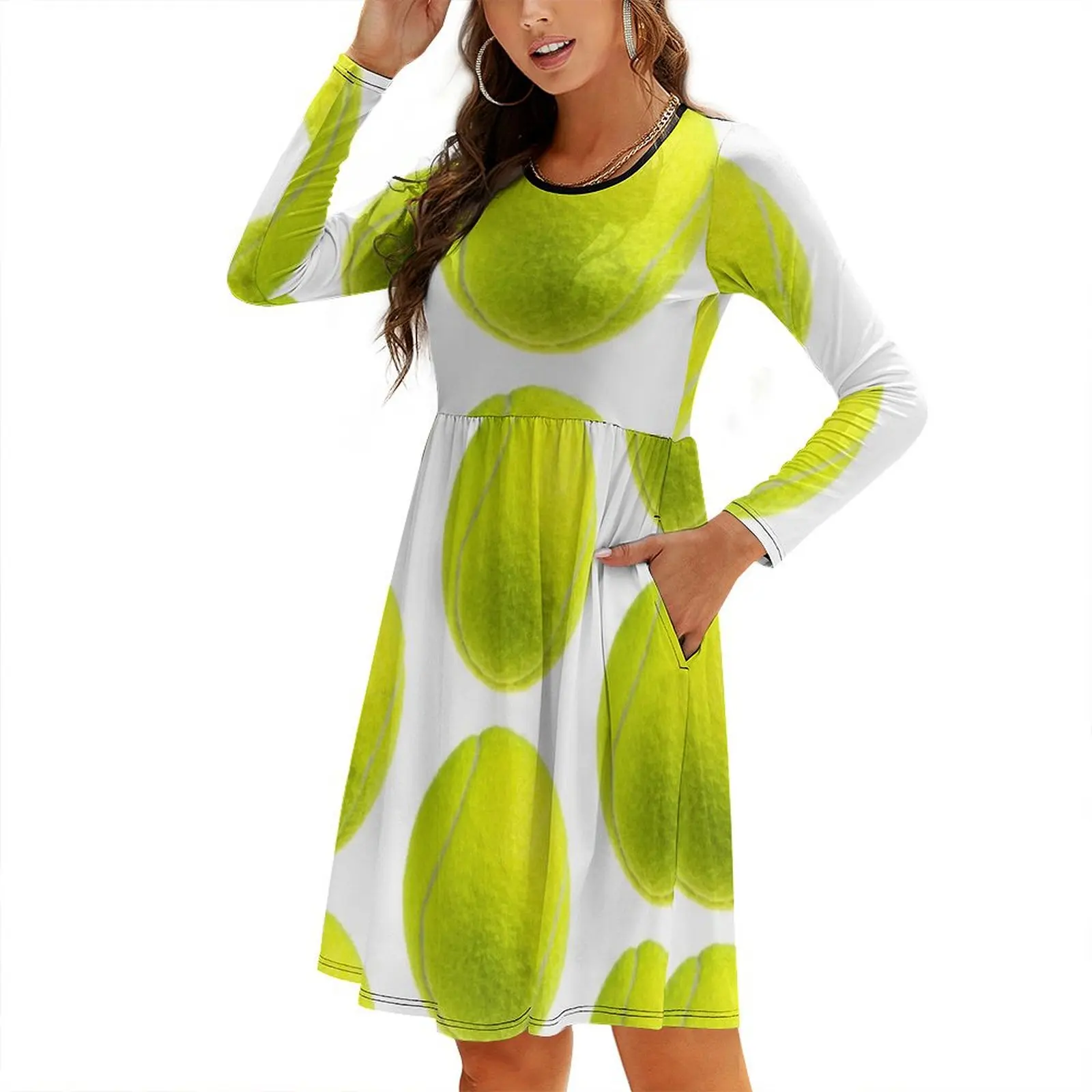 

Just tennis ball Round Neck Baggy Dress women long dresses summer dresses