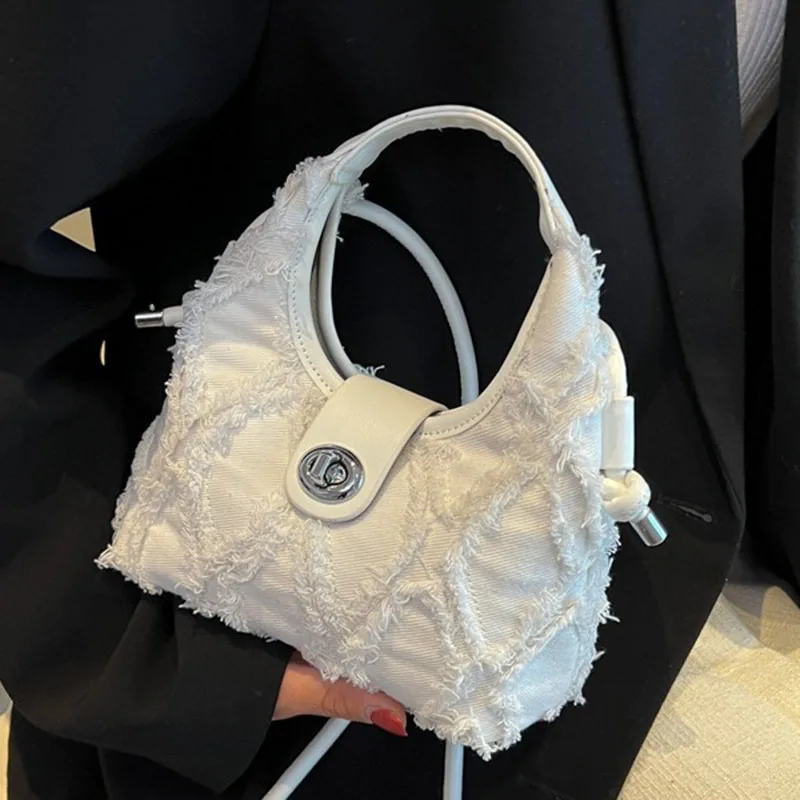 Simple Style Small Shoulder Bags For Women Solid Color Denim Long Strap Crossbody Bag Female Phone Purse Messenger Handbag