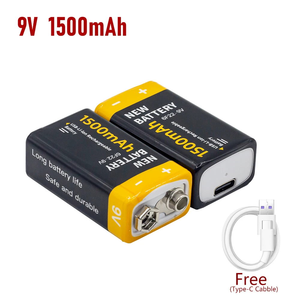 

USB 9V Rechargeable battery 1500mah Li-ion Battery Type-C USB 6 F22 9V Battery For RC Helicopter Model Microphone Toy