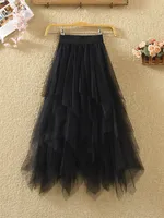 Femmes jupes en Tulle irrégulières mode élastique taille haute maille Tutu Jupe plissée jupes longues Jupe Midi Saias Faldas Jupe Femmle 1