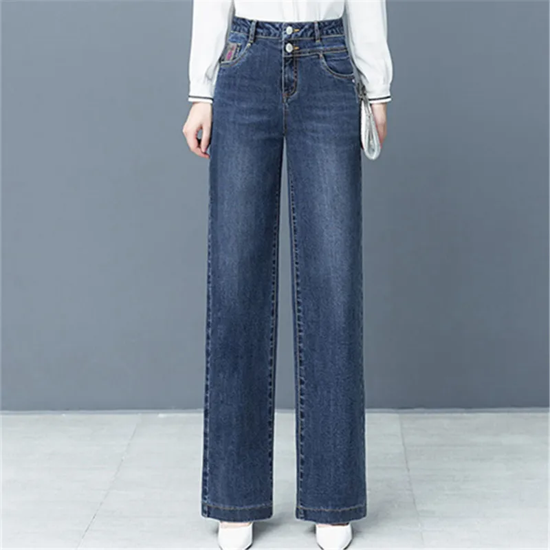 

Vintage Wide Leg Jeans Women Solid Wood Pocket Loose High Waist 2022 Jean Casual Femme Trousers Fashion Mom Straight Denim Pants