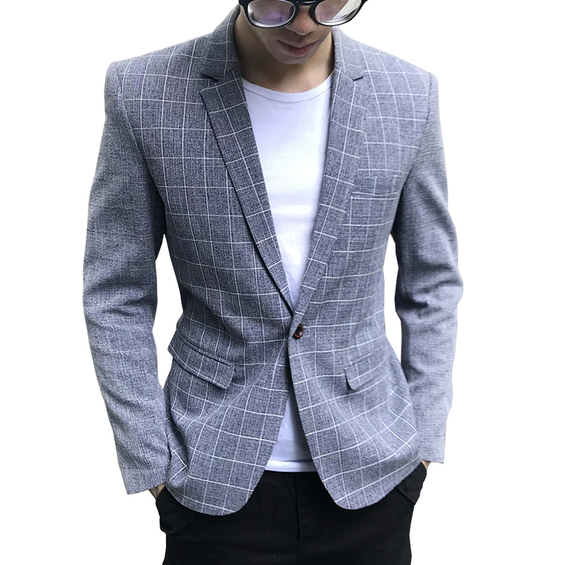 High-quality Men's Casual Suit Jacket Slim-fit Korean Fashion Youth Handsome Plaid Suit Men's Single-breasted Thin Jacket 5