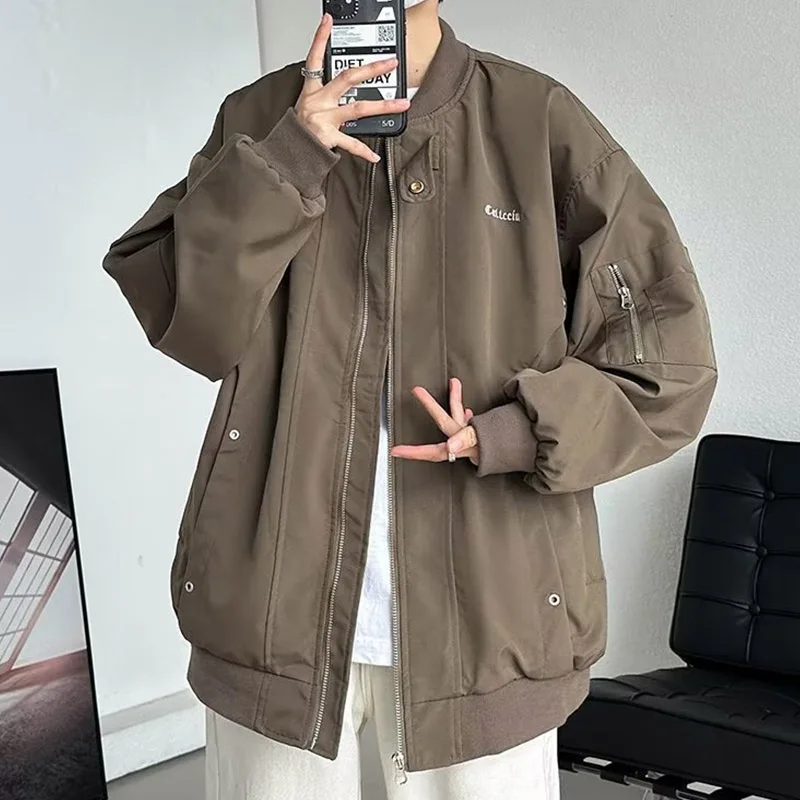 American Fashion Men's And Women's Pilot Jackets Autumn High Quality Luxury Designer Street Functional Loose Baseball Coat Black