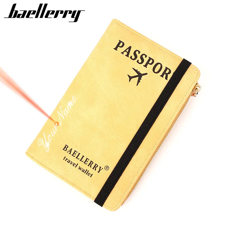 

Baellerry RFID Women Passport Bag Wallets Name Engraved Card Holder Coin Pocket Unisex Travel Passport Cover Zipper Female Purse