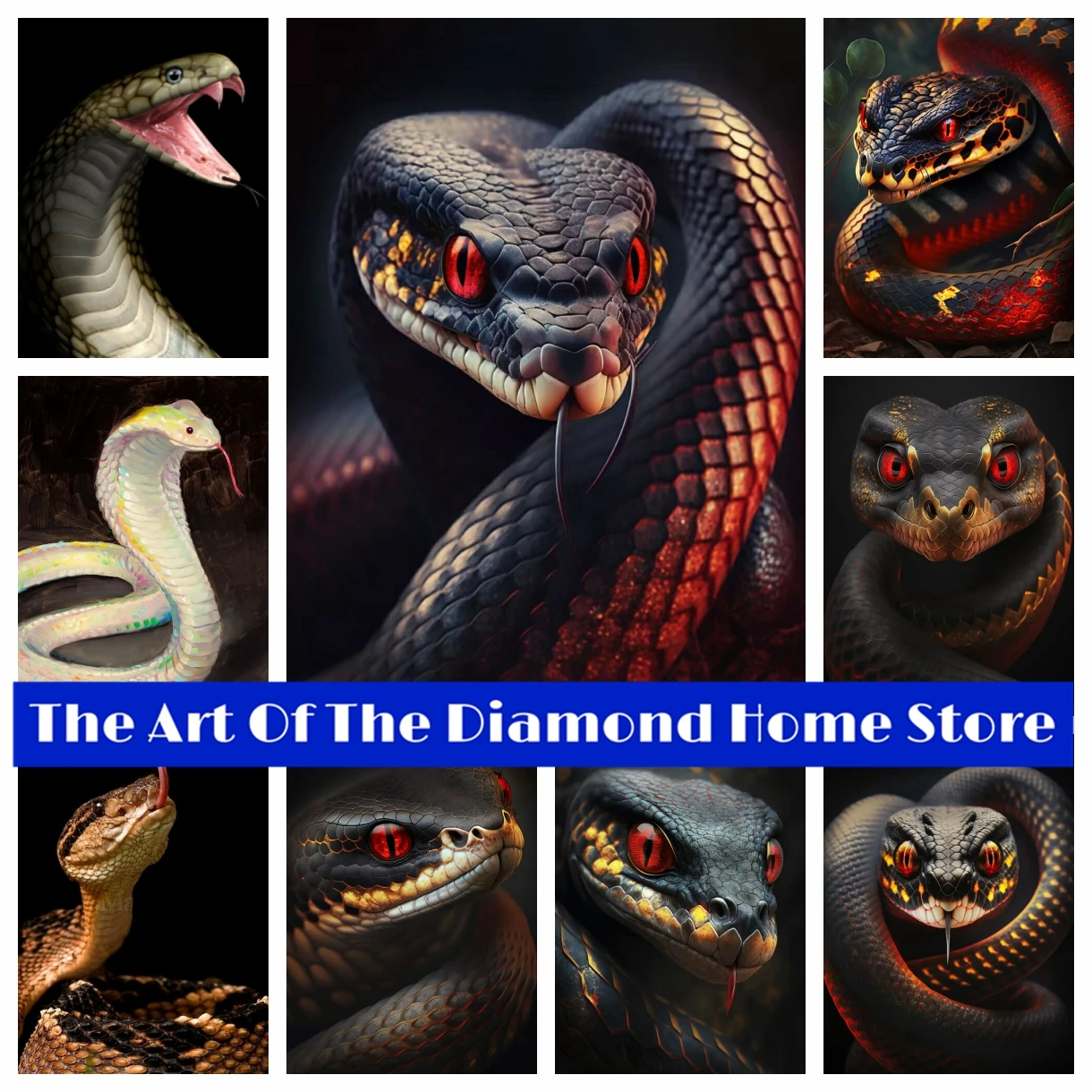 

5D DIY AB Diamond Painting Embroidery Cobra Viper Snake Cross Stitch Animal Art Mosaic Picture Handicraft Home Decor Gift