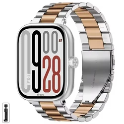 Stainless Steel Adjustable Metal Watch Strap Bracelet for Redmi Watch 4 (Silver rose gold)
