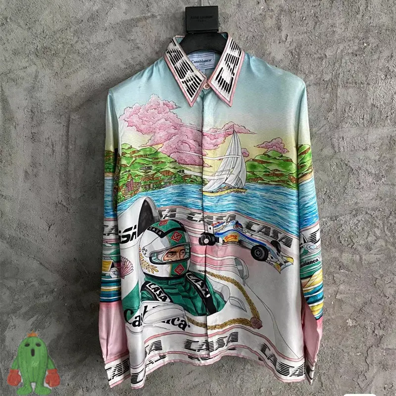 

Drop Shipping CASABLANCA Soft Shirt Formula Driver Gradient Landscape Boyfriend Girlfriend Long Sleeve Shirt