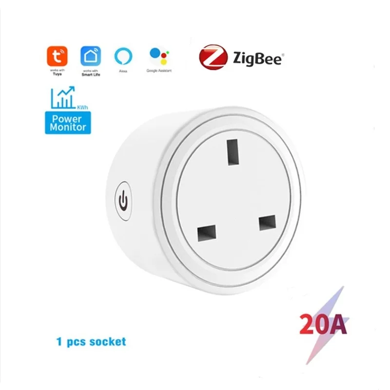 WiFi Smart Plug Bluetooth-compatible Wireless Remote Control Power Socket  for Water Heater Air Conditioner UK Plug, 20A 