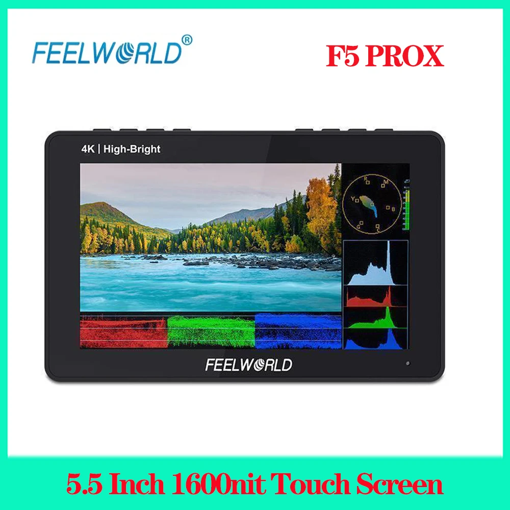 

FEELWORLD F5 PROX 5.5 Inch 1600nit High Bright Touch Screen DSLR Camera Field Monitor 4K 1920x1080 F970 External Power Kit
