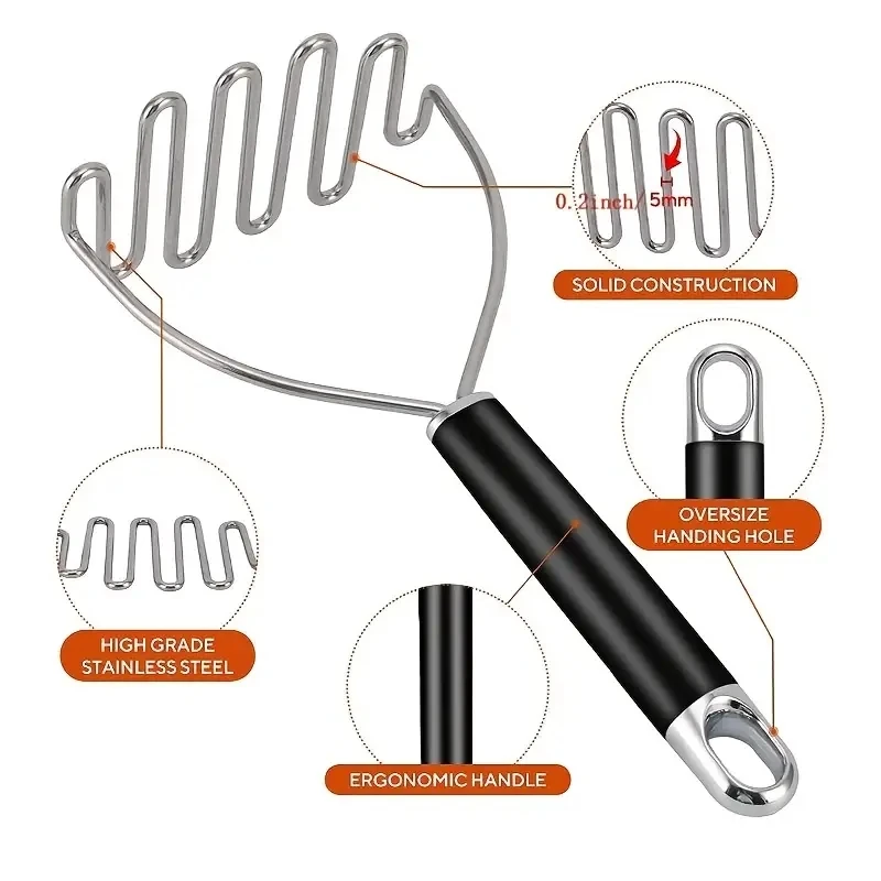 1pc Heavy Duty Stainless Steel Potato Masher-Perfect for Mashed Potatoes, Beans, Avocado & More-10.25in Potato Masher