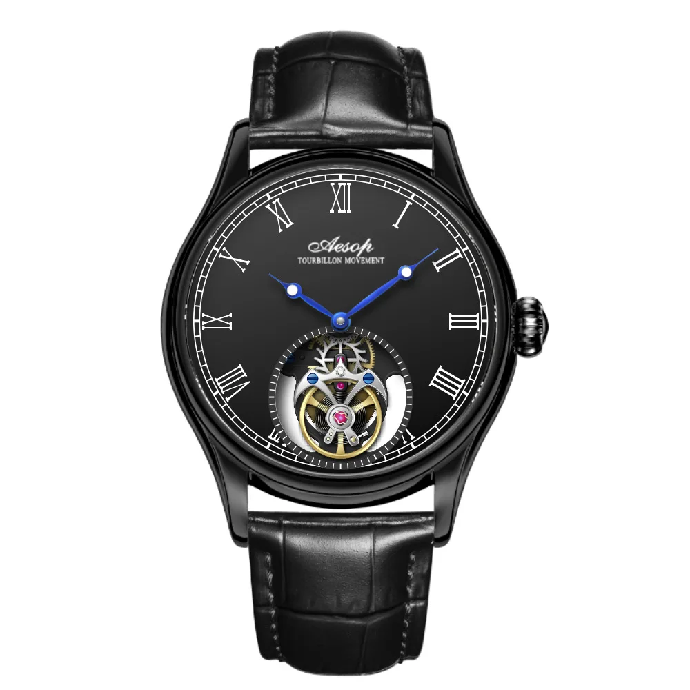 Aesop-メンズ腕時計,本物の飛行士,トゥールビヨン,メカニカル