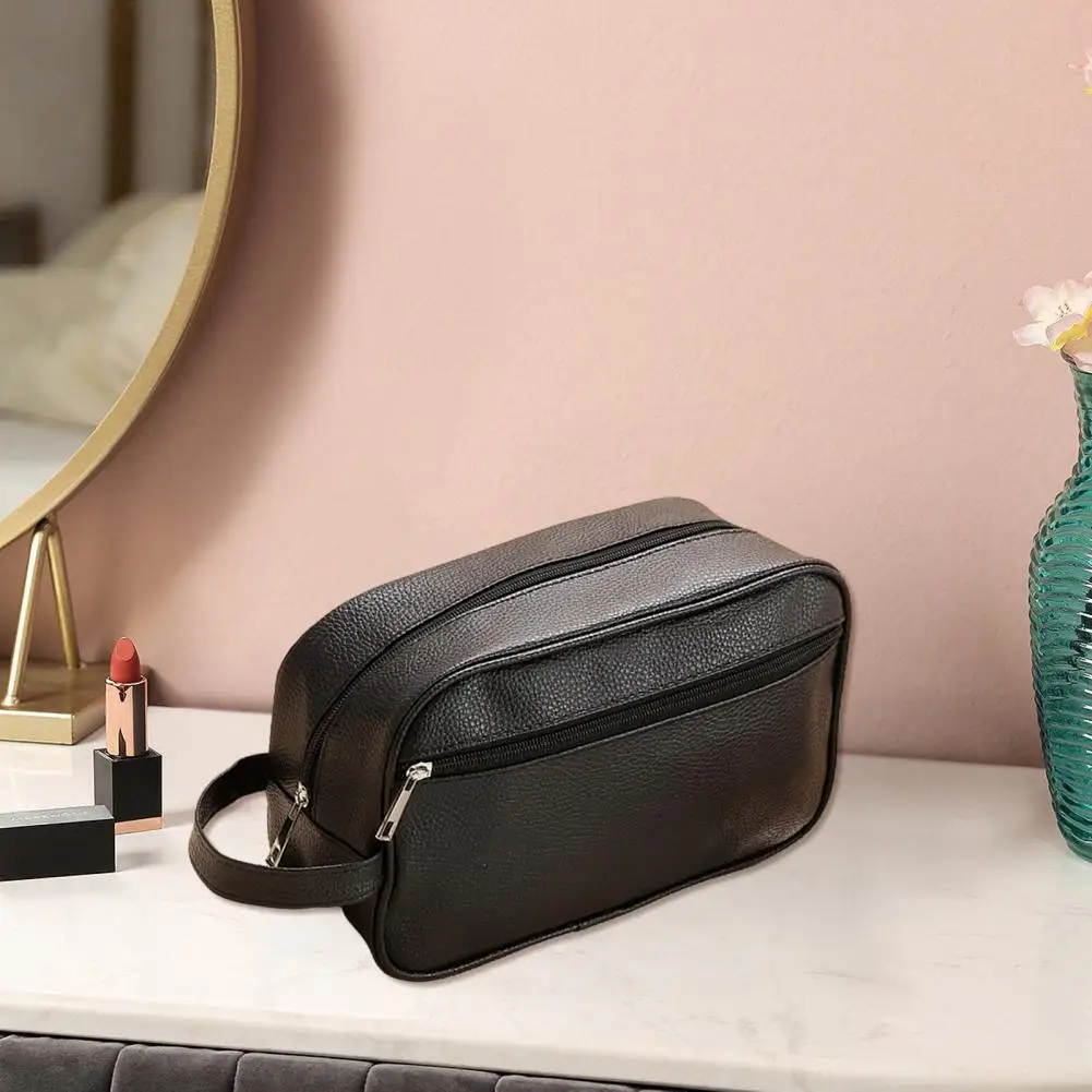 

Unisex Travel Pouch Plaid Faux Leather Cosmetic Storage Bag with Zipper Closure for Makeup Brushes Tools Waterproof for Outdoor