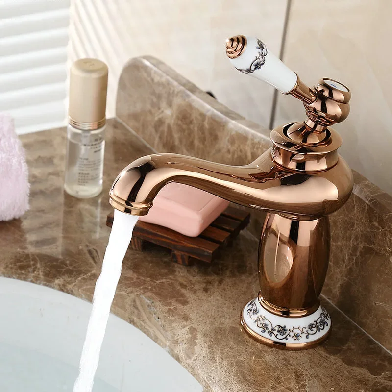 

Vidric black rose gold copper with ceramics bathroom faucet fashion vintage hot and cold basin mixer tap