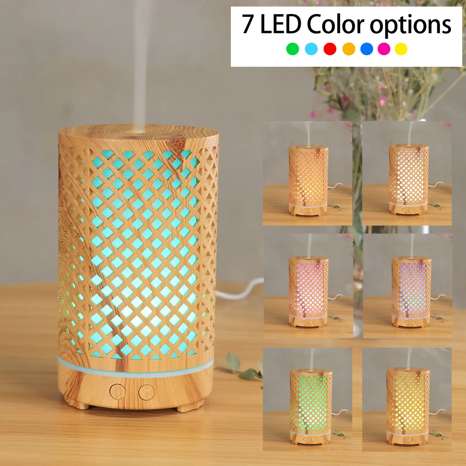 Tuya Smart Wif Hollow Wood Grain Humidifier Ultrasonic Aromatherapy Machine 100ml Colorful Atmosphere Night Light Home Office 5