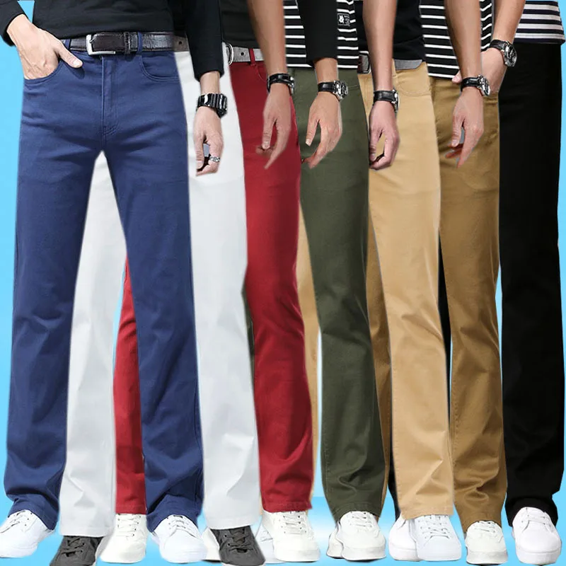 Men Casual Pants Men's Mid-waist Micro-flare Casual Pants Stretch Slim Boot Cut Multicolor Jeans Trousers