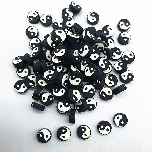 30pcs10mm Tai Chi Design Polymer Clay Spacer Loose Beads for Jewelry Making  DIY Bracelet Accessories