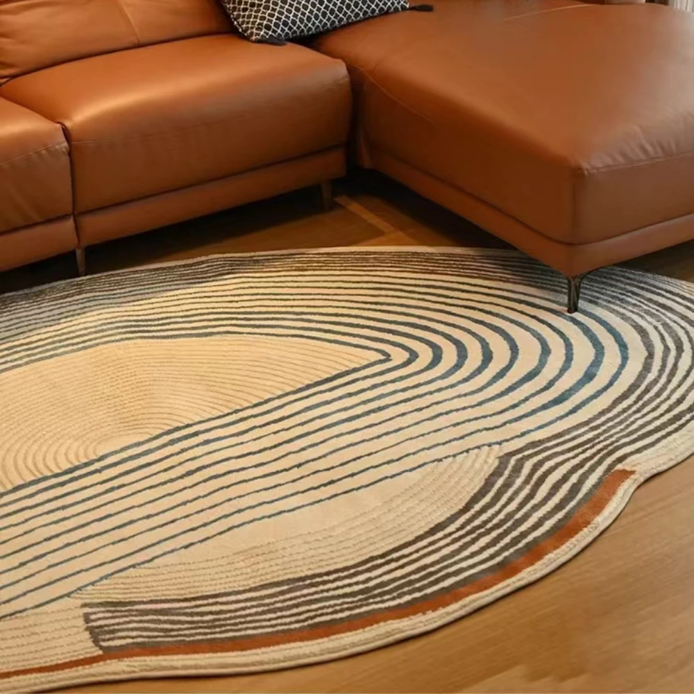 Fluffy Plush Irregular Design Oval Large Area Thickening Living Room Carpets Modern Line Home Decoration Bedroom Lounge Sofa Rug