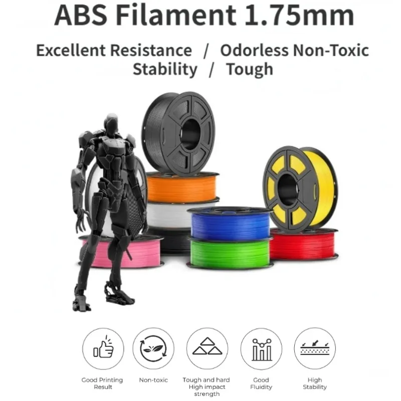 높은 내구성 ABS 3D 필라멘트, 대부분의 FDM 3D 프린터에 적합, 1kg 스풀 (2.2lbs), 강한 ABS, 1.75mm, ± 0.02mm