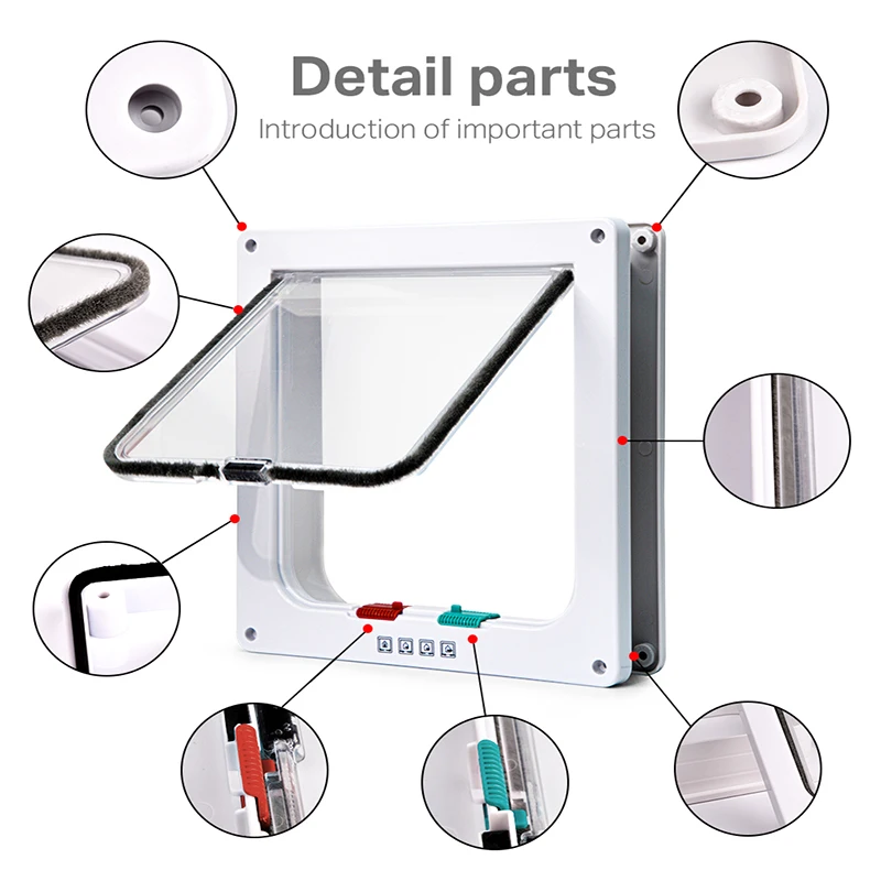 Smart Pet Door 4 Way Locking Security Lock ABS Plastic Dog Cat Flap Door Controllable Switch Direction Doors Small Pet Supplie
