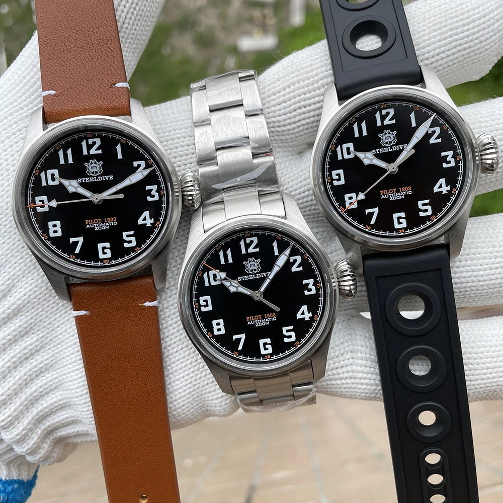 SD1928V New Arrival 39MM STEELDIVE Brand Black Dial Blue Luminous 10MM Onion Crown 200M Waterproof Pilot Dive Watch for Men
