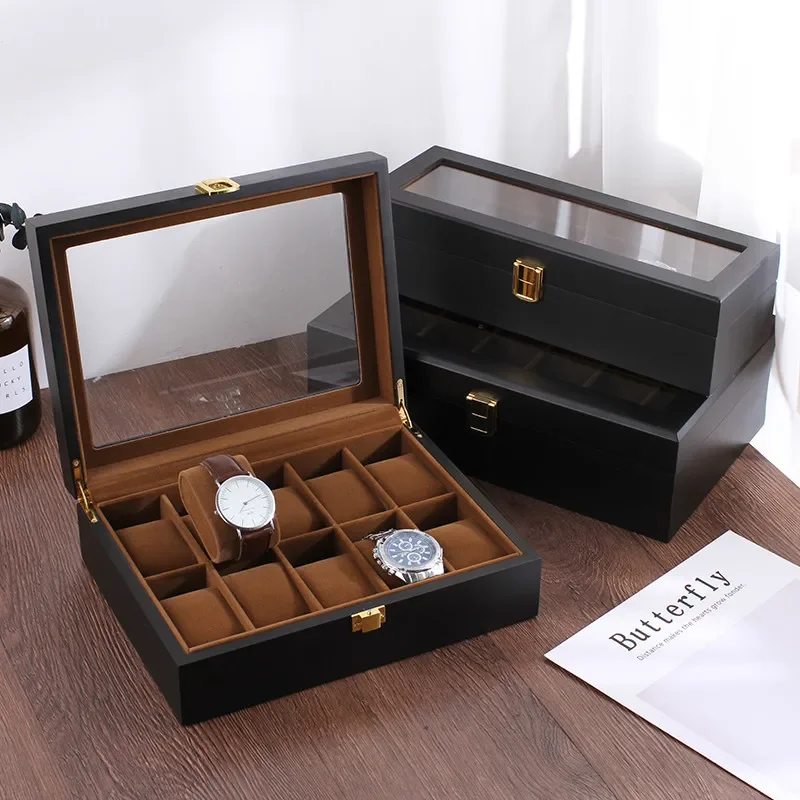 Watch Storage Box Handmade Wooden Watch Box Display Case-6/10/12 Grids Jewelry Holder Storage Organizer for Watch Collection