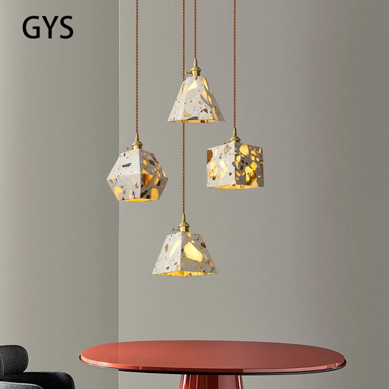 

Led Pendant Lamp Terrazzo Marble Translucent Chandelier Bedroom Bedside Light Nordic Creative Industrial Style Cement E27 Bulb