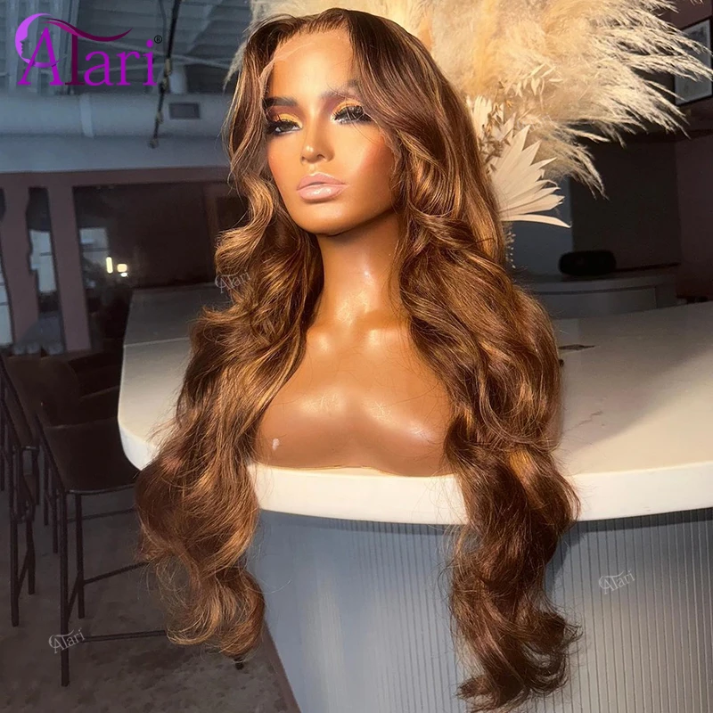 Dark Honey Brown 13X6 Body Wave Highlights Parrucche Per Capelli Umani Pre Pluck Transaprent 13X4 Parrucca Frontale In Pizzo Per Le Donne Parrucca Con
