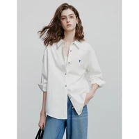 TOYOUTH femmes Blouse chemise 2025 printemps nouveau amour brodé Simple et polyvalent couleur unie pur coton chemise hauts 3