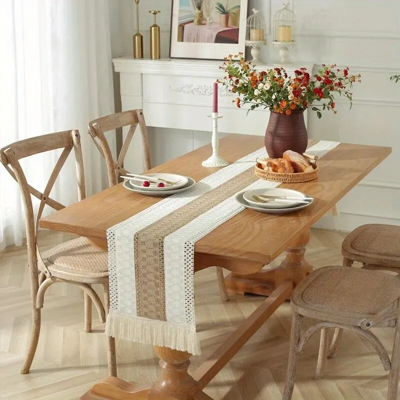 Table Runner Bohemian Macrame Crochet with Tassels Style for Weddings Dining Parties HomeDecor 1pc