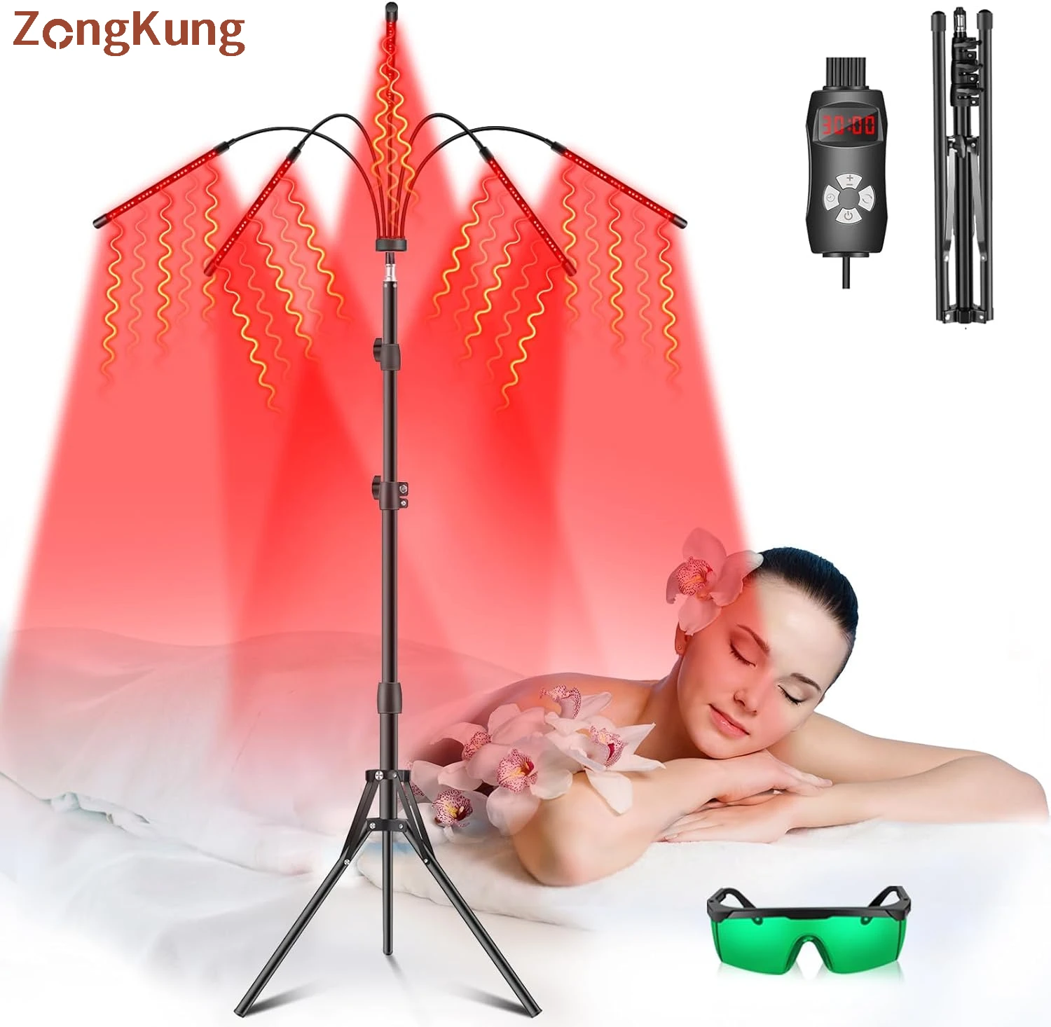 4/5 Heads Red Light Lamp with Stand and Timer for Relaxing Body Promotes Blood Circulation Relieves Fatigue and Face Skin Care