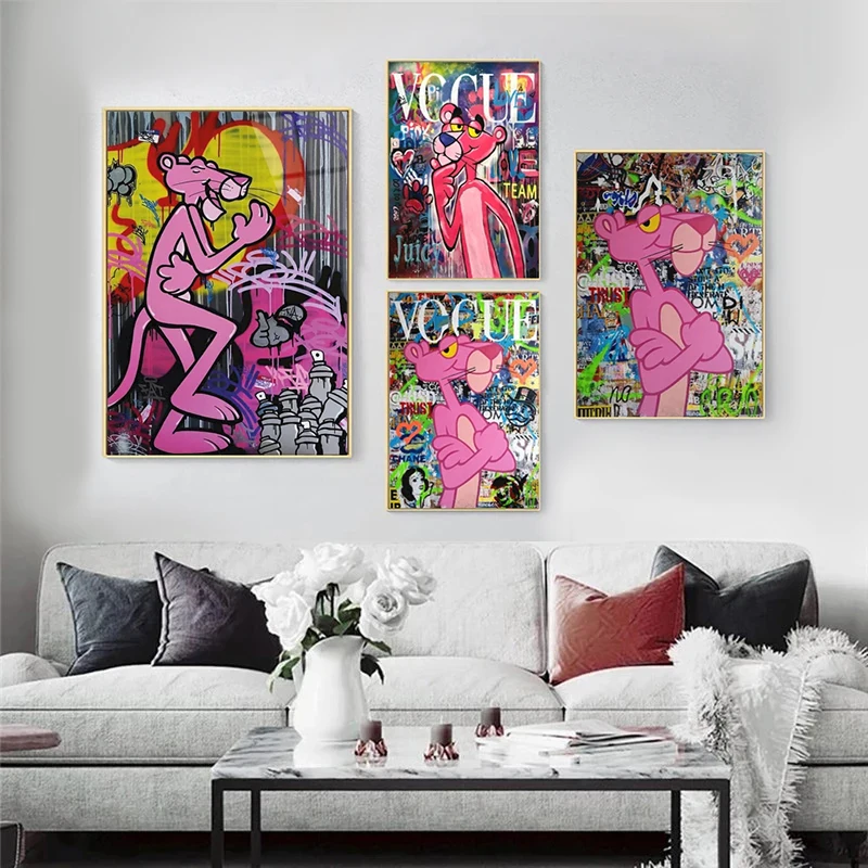 Miniso Banksy Pink Panther Disney Pop Art Canvas Poster Street Graffiti Wall Art Stampato Soggiorno Camera Da Letto Home Decor Pictures