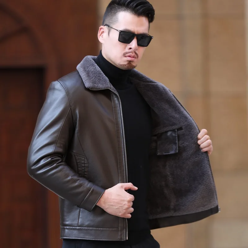 Men Leather Jacket YX-22 Natural Cotton Sheepskin Jacket For Autumn And Winter Men's Collar And Fluffy Thick Middle Young Man's Fashion Top