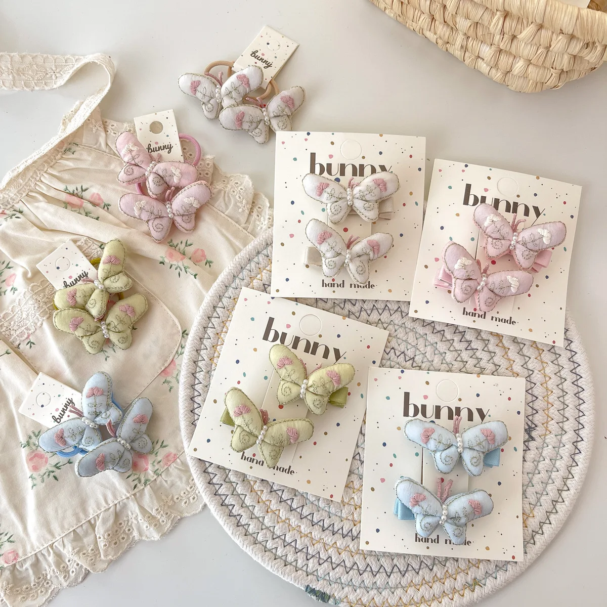 2pcs/lot Kawaii Kids Butterfly Hair Clips Handmade Embroidery for Baby Girls Sweet Hairpins Barrettes Hairgrips Pink Accessories