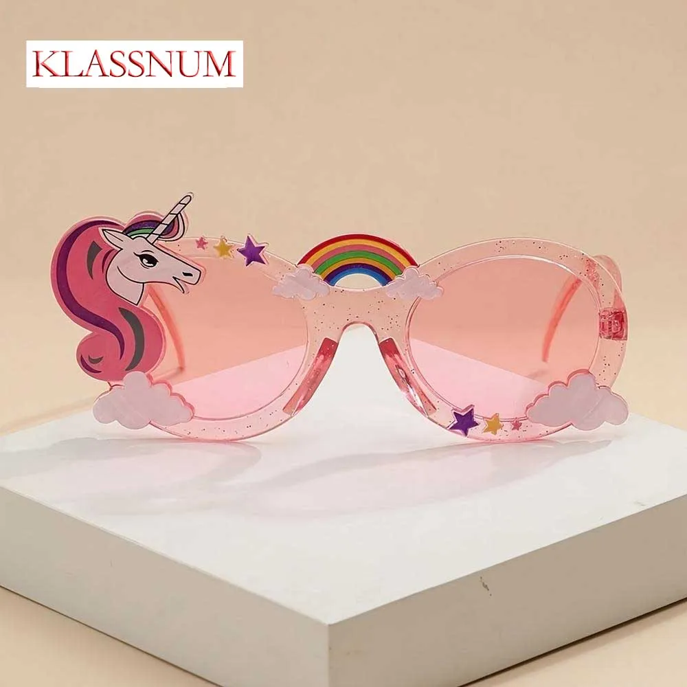 KLASSNUM Cartoon-Einhorn-Regenbogen-Party-Sonnenbrille für Kinder, Jungen und Mädchen, niedlich, dekoriert Sonnenbrille für Geburtstagsfeiern für Veranstaltungen