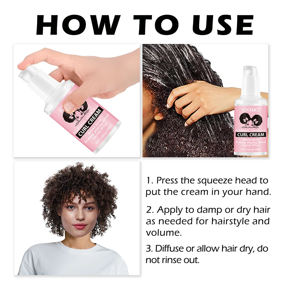 LOCKMIO Natural Curl Defining Cream Anti Frizz Serum for Wavy Curly 100ml Curls Moisturizing Styling Cream Octopus Shaping Comb