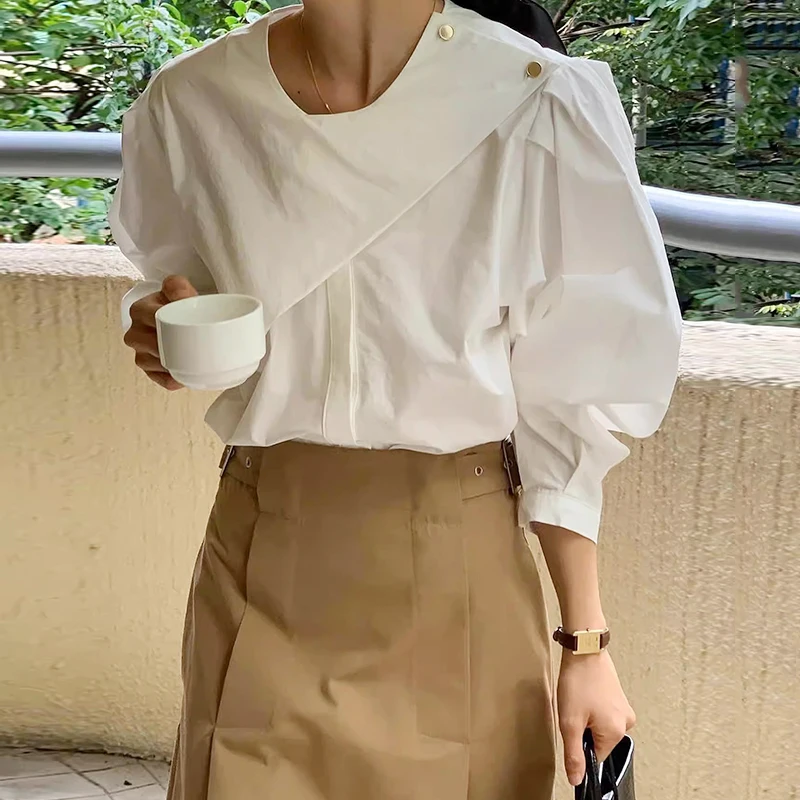 

Clothland Women Sweet Solid Blouse O Neck Long Sleeve White Black Shirt Office Wear Autumn Fashion Tops Mujer LA925