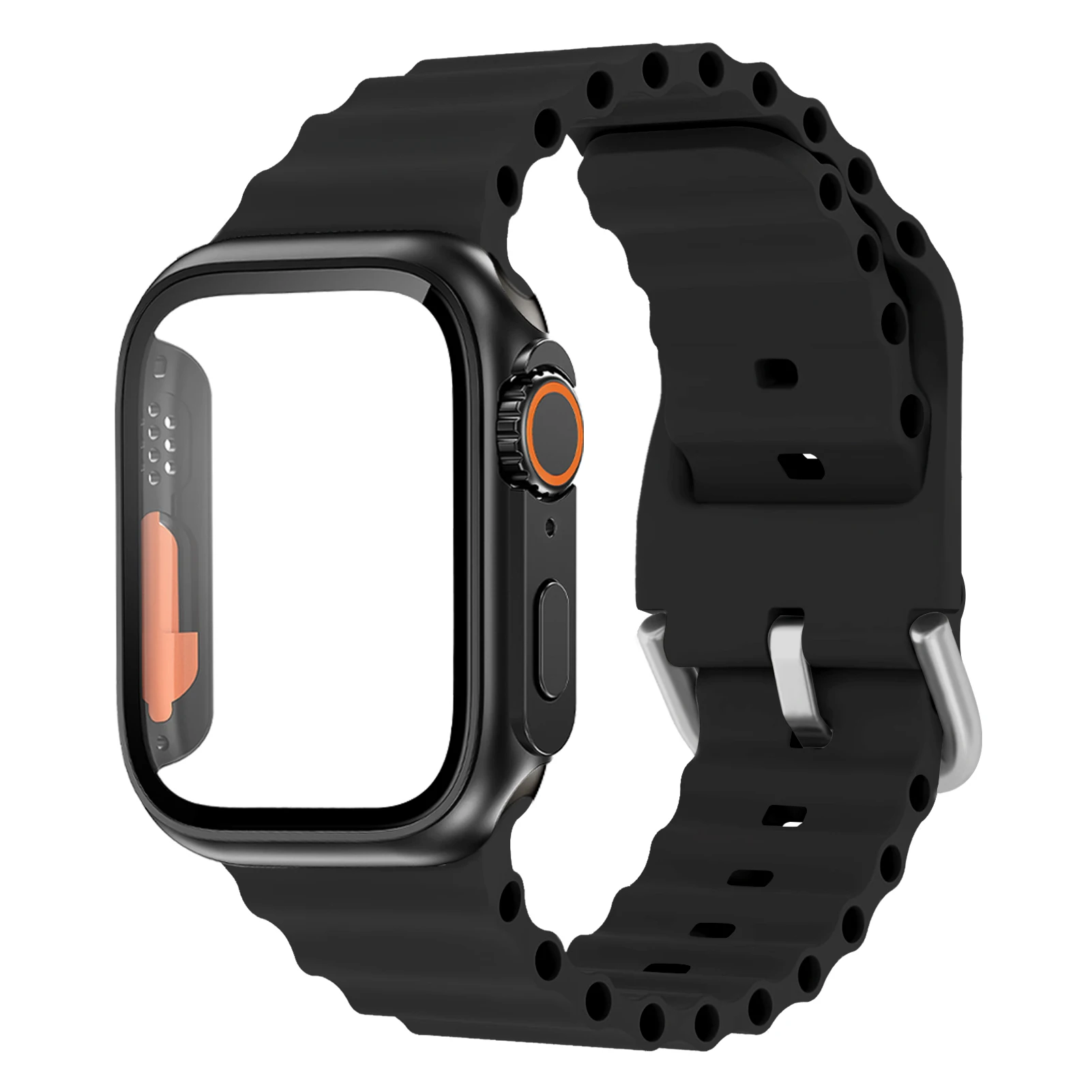 

PC Firm Cover+Strap For Apple Watch band 44mm 40mm 45mm 41mm Glass+Case Silicone Bracelet Correa iWatch series 7 se 4 5 6 8