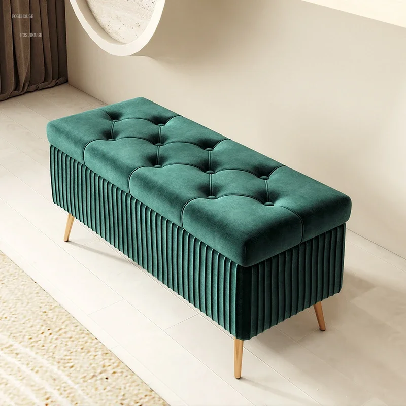 Nordic Light Luxury Stools Bedroom Bed End Sofa Ottomans Home Door Long Bench Clothing Store Shoe Changing Stool Storage Ottoman