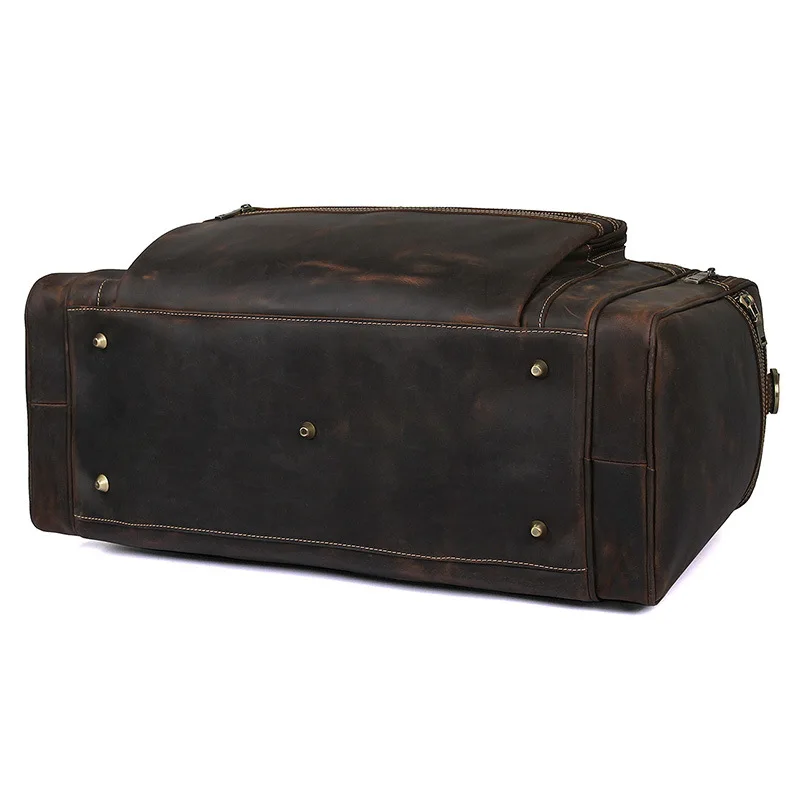 Large Capacity Men’s Black Travel Leather Duffle Bag