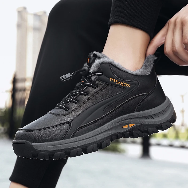 

2022 Autumn Winter Cotton Shoes Middle-Aged and Elderly Walking Shoes Unisex Leather Shoes Non-Slip Outdoor Walking Man Footwear