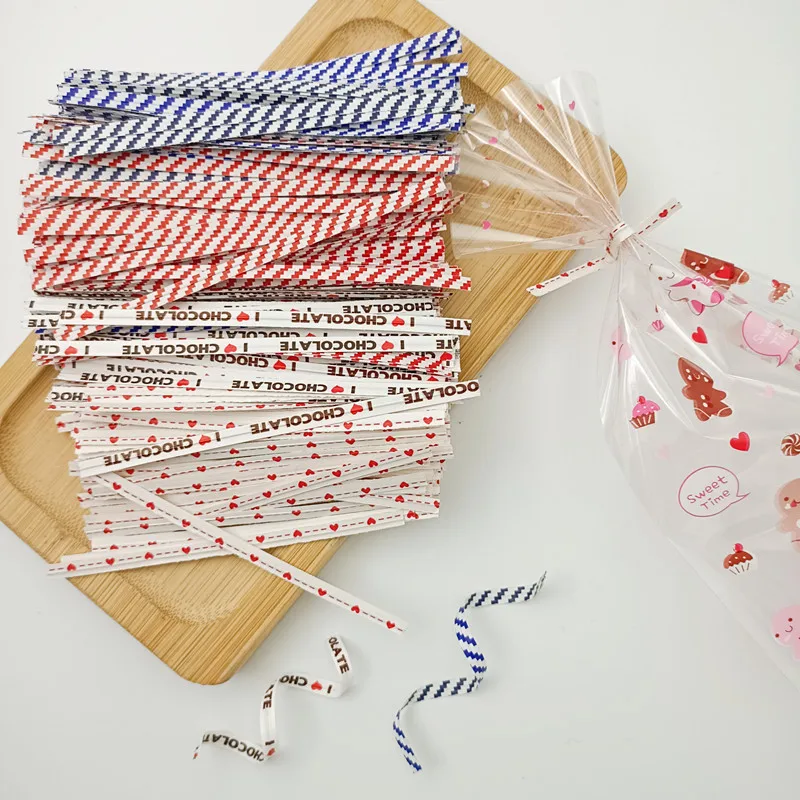 

Paper Twist Ties For Party Candy Cello Bags Gift Packaging Ligation Lollipop Dessert Sealing Multicolor Wire Metallic 200pcs