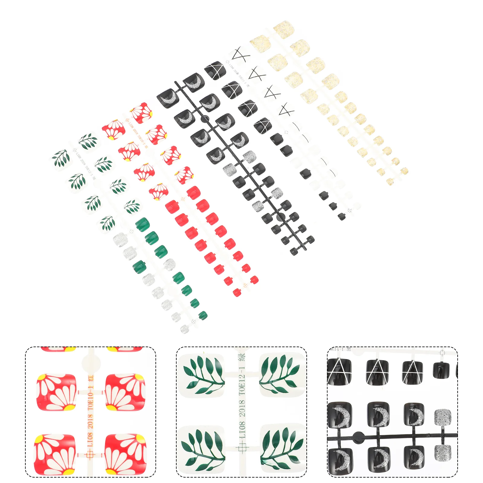 

5 Sets/120pcs Plastic Fake Nail Decor Tips False Nails Salon Supplies Patch Pedicure Accessories