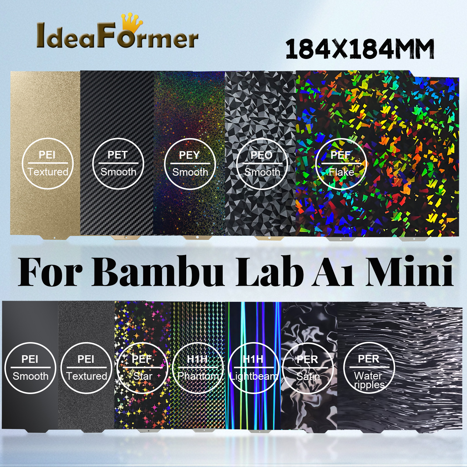 For 3d Printer Parts For Bambu Lab A1 mini Build Plate Doubel sided PEI PEO PET PEY Textured Smooth Spring Steel Sheet 184x184.
