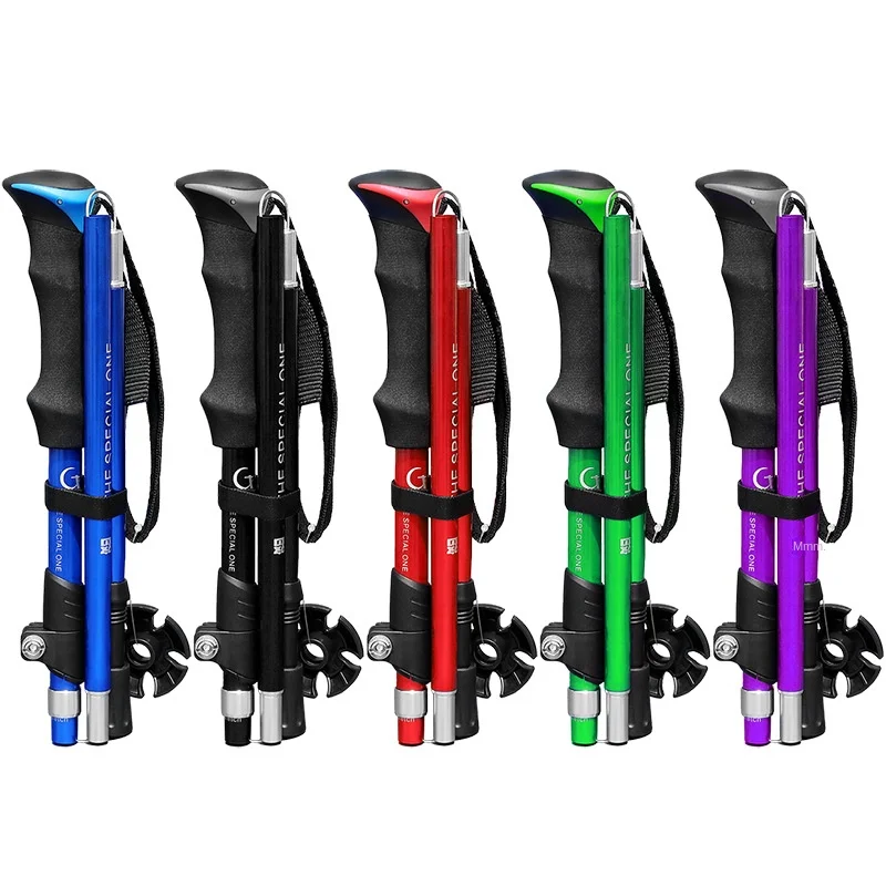 New Light Short Folding Alpenstock Aluminum Alloy Telescopic Walking Stick Outdoor Hiking Equipment Walking Stick