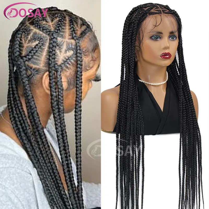 

Dosay 36 Inches Full Lace Front Heart Shaped Knotless Box Braided Wigs With Baby Hair Long Synthetic Braids Wig For Black Women